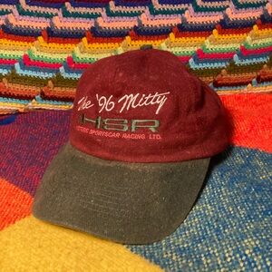 Vintage •. 90s • HSR Racing Baseball Hat • Maroon Green